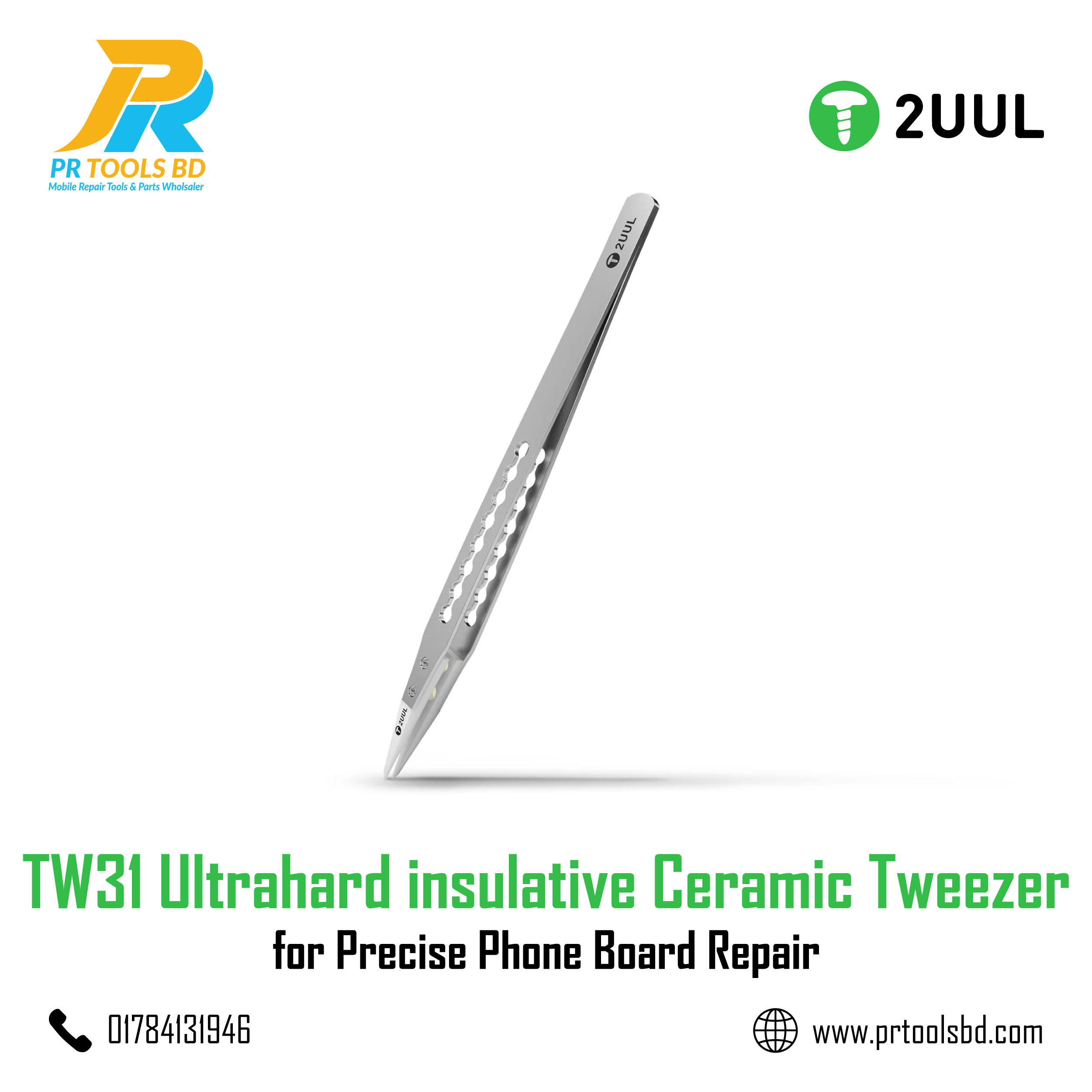 2UUL TW31 Ultrahard insulative Ceramic Tweezer for Precise Phone Board Repair